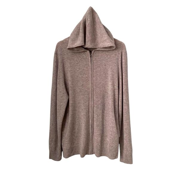 Subtle Luxury Grey Hooded Front Zip-Up Sweater 100% Washable Cashmere Size L/XL - Picture 1 of 6